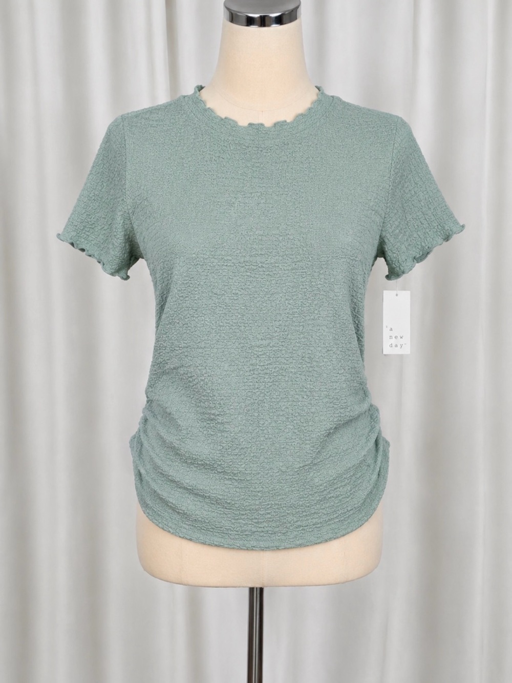 a new day Textured Sage Green Short Sleeve Ruffled Tee